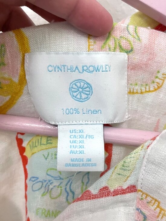 Cynthia Rowley Olive Oil Colorful Print Linen Long Sleeve Size XL - Picture 3 of 5